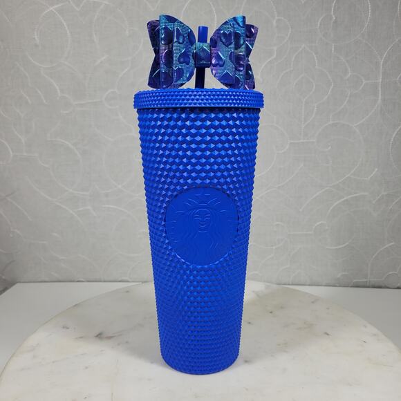 Starbucks China 2022 Klein Matte Blue Venti Studded Tumbler 9" Straw Bow Twist - Picture 11 of 16